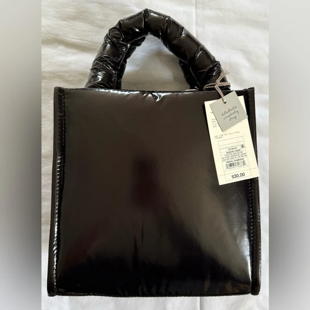 A New Day Black Patent Leather Puffer Midi Boxy Satchel Handbag - Picture 1 of 4